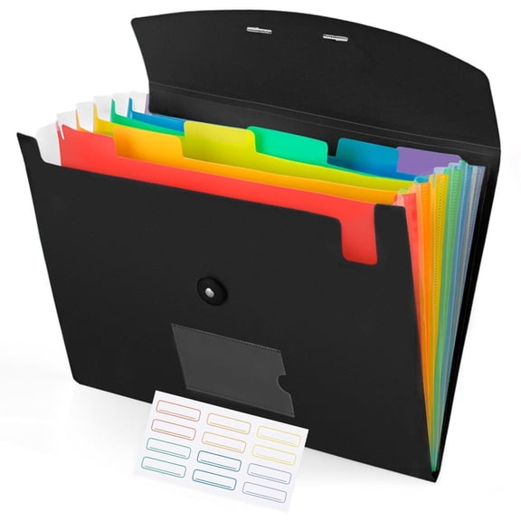 Expanding File Folder, 7-Pockets Accordion File Organizer for A4 Letter Size Paper, Black