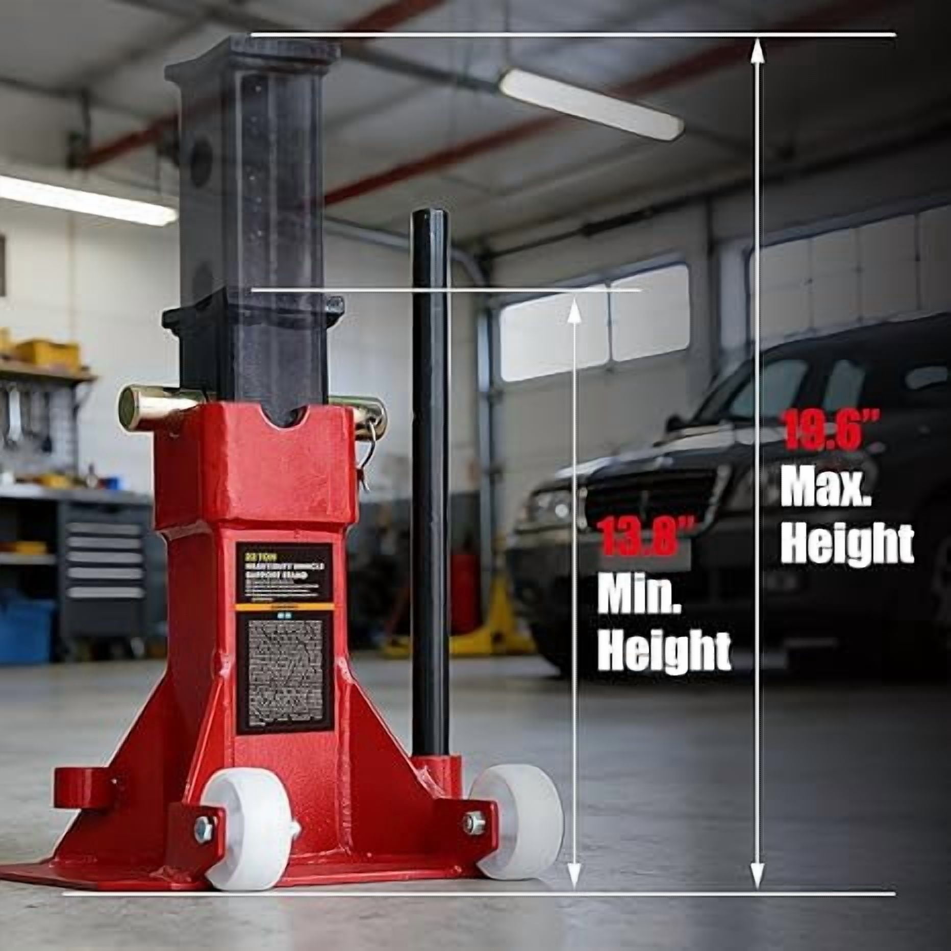 JACK BOSS Heavy Duty 22 Ton (44,000 lbs) Jack Stands with 2 Casters and Handle, Easily Moveable Car Lift Stands for Truck and Pick Up, Red