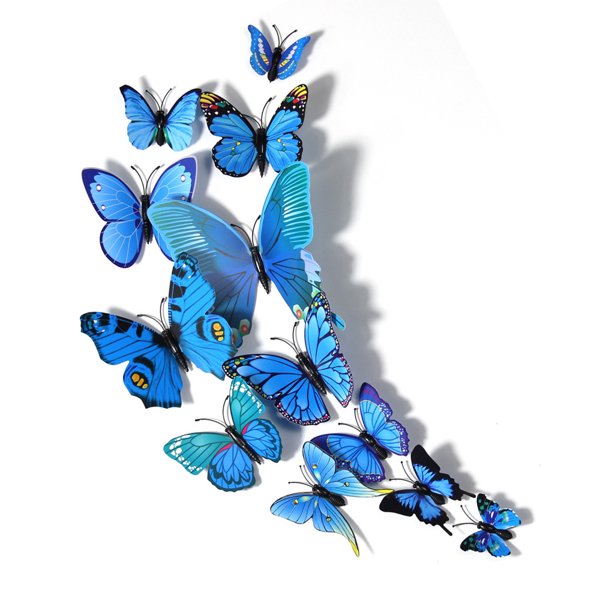 Billuyoard 12 Uds 3D mariposa pegatina de pared en la pared decoración del hogar mariposas para niños habitación de bebé dormitorio techo decoración Decoración del hogar Azul Billuyoard HA002018-06