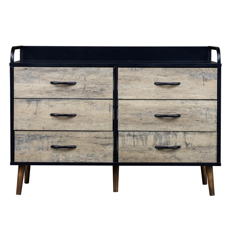 6-Drawers White Wood Dresser Storage Cabinet Organizer with Metal Leg