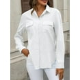 thumbnail image 6 of Women Linen Button Down Shirts Long Sleeve Blouse Casual Work Office Shirt Tunic Tops White XXL, 6 of 8