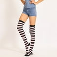 thumbnail image 2 of Qarigey Paquete de 2 calcetines a rayas de talla grande hasta el muslo, transpirabilidad, apariencia única y flexible, calcetines antideslizantes, Medias rosa negro a rayas, 2 of 6