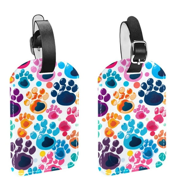 Square 2Pack PU Leather Dog Paw Prints Cruise Luggage Tag with Privacy Cover and Name ID Tag for Travel Handbags Backpacks Luggage Tags