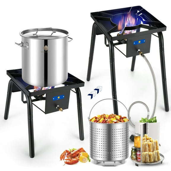 ARC Stainless Steel Seafood Boil Pot With 220,000 BTU Propane Burner for Outdoor Cooking，w/Basket for Outdoor Deep Fryer, Large Cooking Pot for Turkey Fryer, Shrimp, Lobster Boiling Stock Pot (40QT)