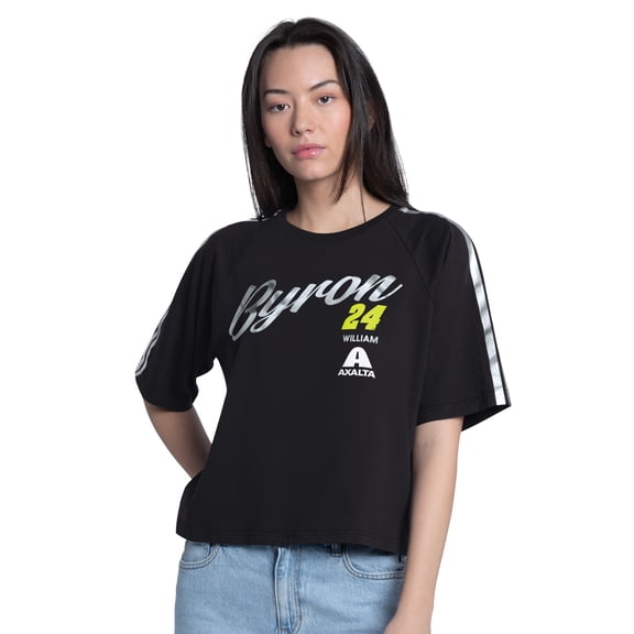 Women's G-III 4Her by Carl Banks Black William Byron Raglan Cropped Classic Play Silver Trim T-Shirt
