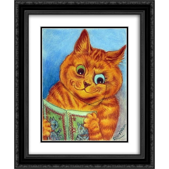 Louis Wain 2x Matted 20x24 Black Ornate Framed Art Print 'A GOOD READ'
