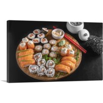 ARTCANVAS Sushi Rolls Maki Nigiri Dish With Chopsticks Canvas Art Print - Size: 60" x 40" (1.50" Deep) (3-Piece)