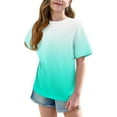 thumbnail image 4 of CFLVAEK T Shirts for Kids Girls Size 5-15 Casual Summer Short Sleeve Tshirts Oversized Round Neck Tshirt Fashion Gradient Graphic Tees Green Size 10 Years, 4 of 9
