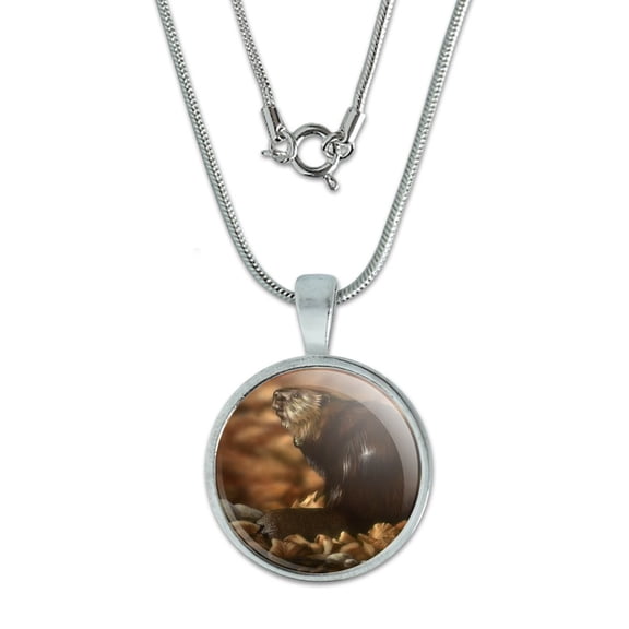 Beaver by the River 0.75" Pendant with Sterling Silver Plated Chain