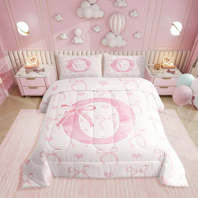 Erosebridal Ensembles de Literie Lettre Initiale O Simple avec Couette, Insert de Couette Amour Nœud Rêveur, Déco Romantique Girly, Réversible