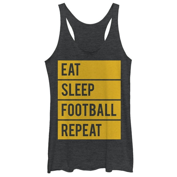 Women's CHIN UP Eat Sleep Football Repeat  Racerback Tank Top Black Heather Large