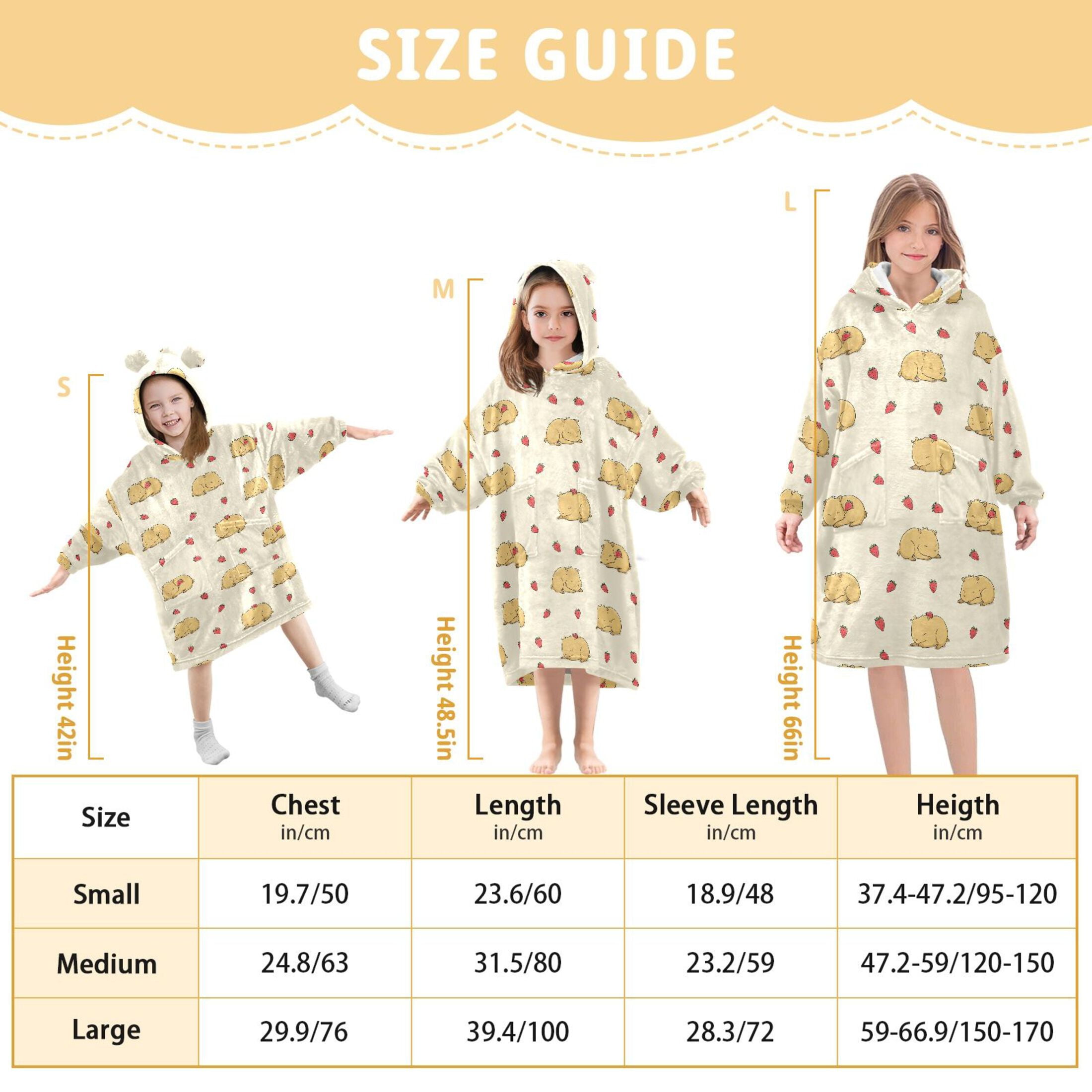 Wearable Blanket Hoodie for Kids Cute Guinea Pig and Strawberry Flannel Hooded Blanket with Pockets and Sleeves Suitable for Boys and Girls