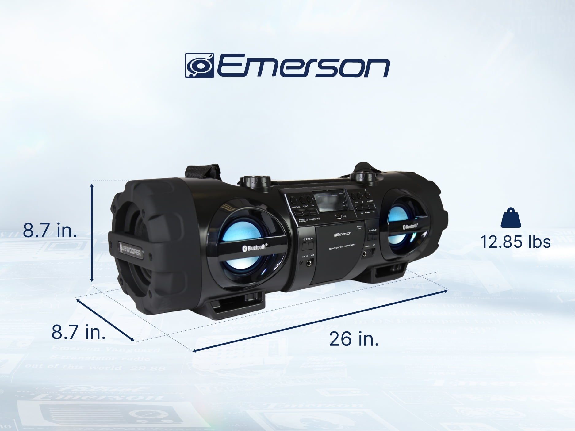 Emerson EPB-3001 Dual Subwoofer Bluetooth Boombox, Black