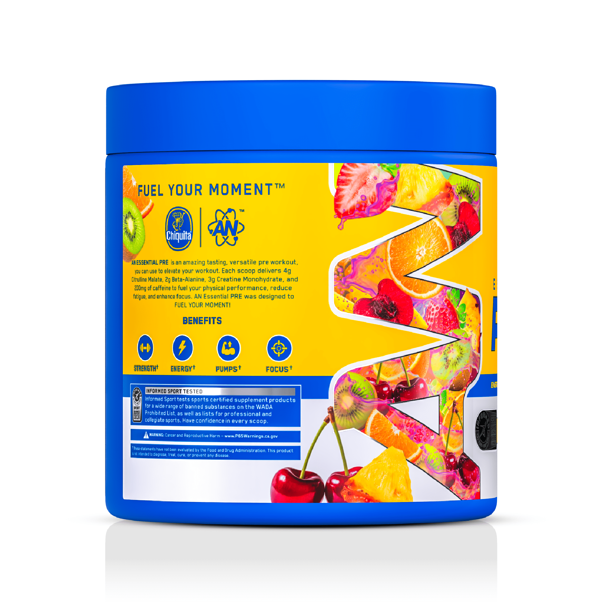AN Supps Essential PRE Workout Powder Fruit Blend, 200mg Caffeine, No Sugar, Vegan, Gluten & Soy Free, Chiquita® Natural Flavor, Pre-Workout Energy Drink – 30 Servings