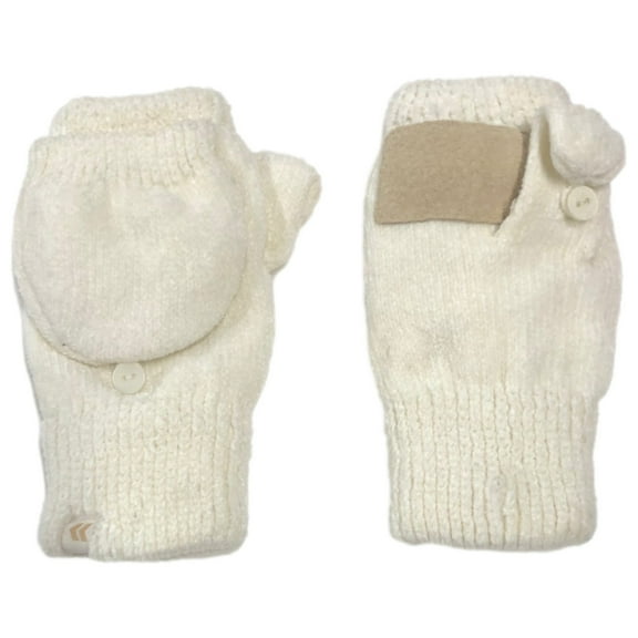 Isotoner Womens Ivory Chenille Fingerless Convertible Flip Top Gloves