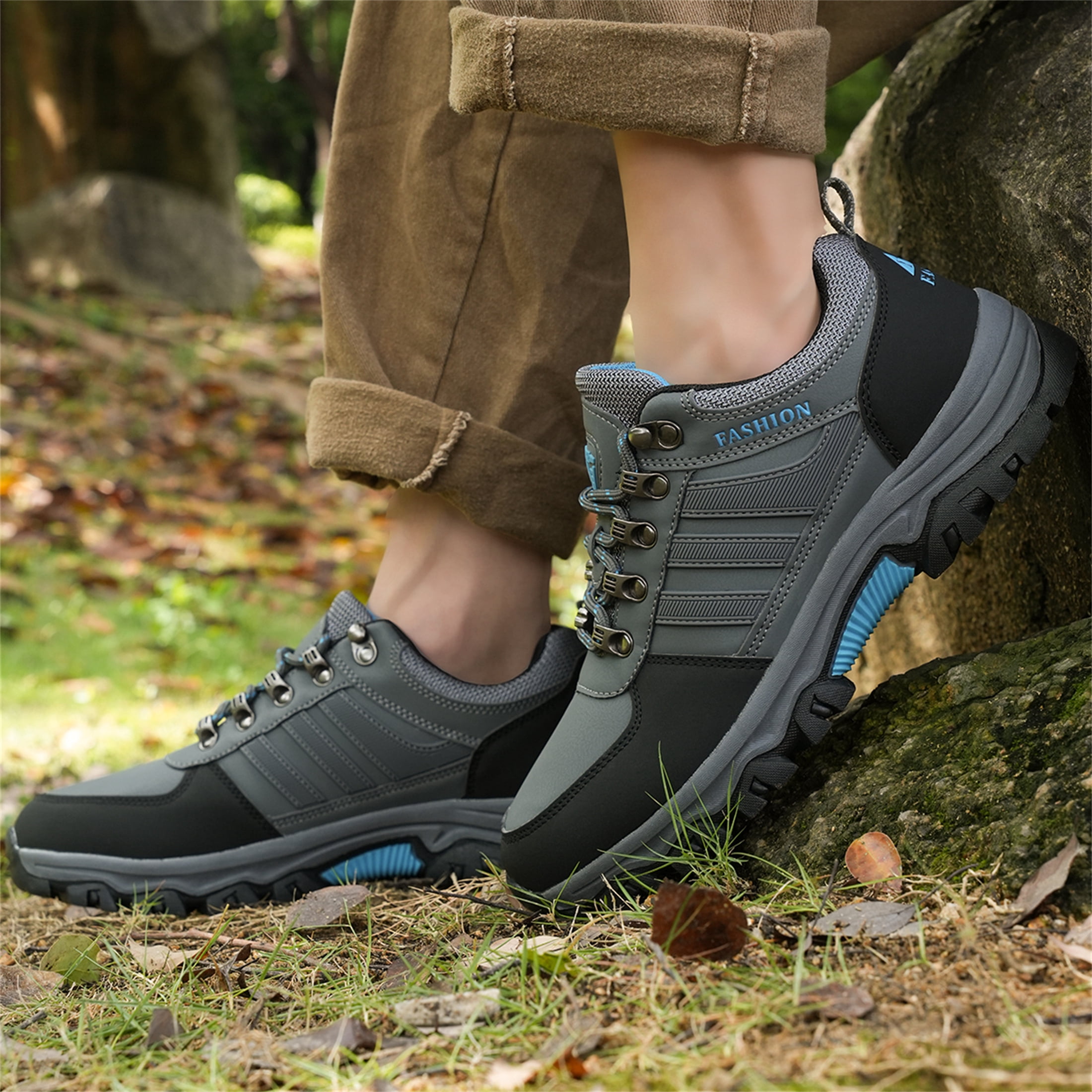 YOURDIARY Mens Hiking Shoes Outdoor Trekking Boots Anti-Slip Waterproof Comfortable Camping Trail Shoes