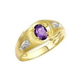thumbnail image 4 of RYLOS Men's Rings Yellow Gold Plated Silver Rings Classic Designer Style 8X6MM Gemstone & Diamond Ring Amethyst February Birthstone Rings For Men Size 12, 4 of 8