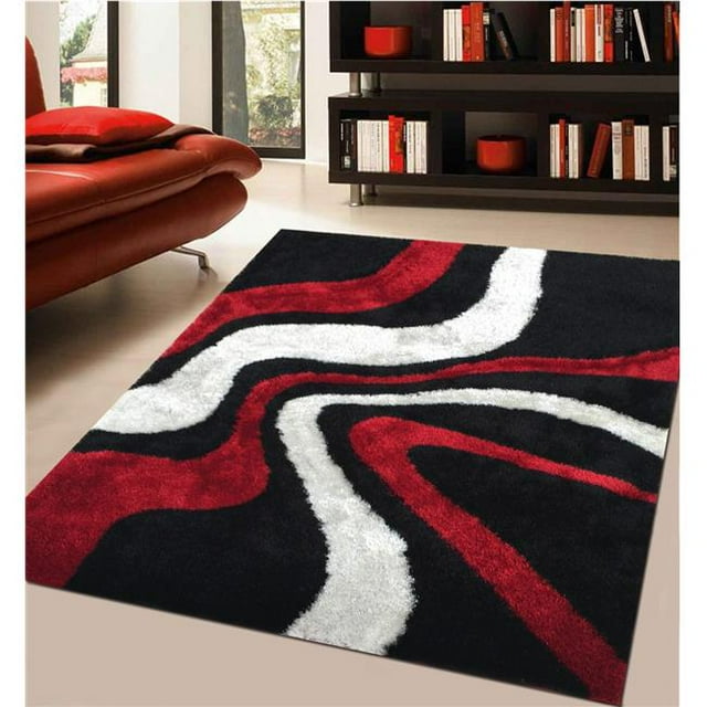 Amazing Rugs AC1025-23 2 x 3 ft. Aria Black, White & Red Soft Pile Hand Tufted Shag Area Rug