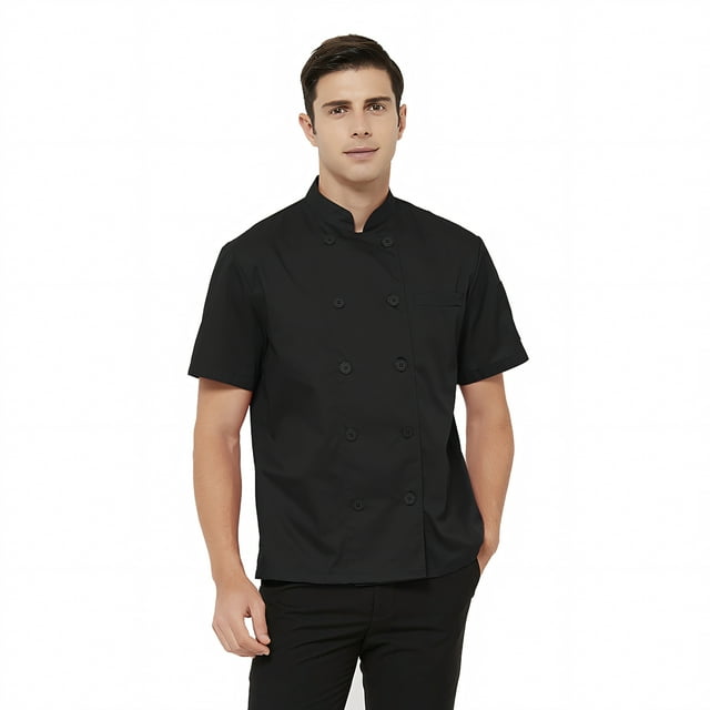 TOPTIE Veste de Chef à Manches Courtes Noire Légère à Boutons Uniforme de Chef