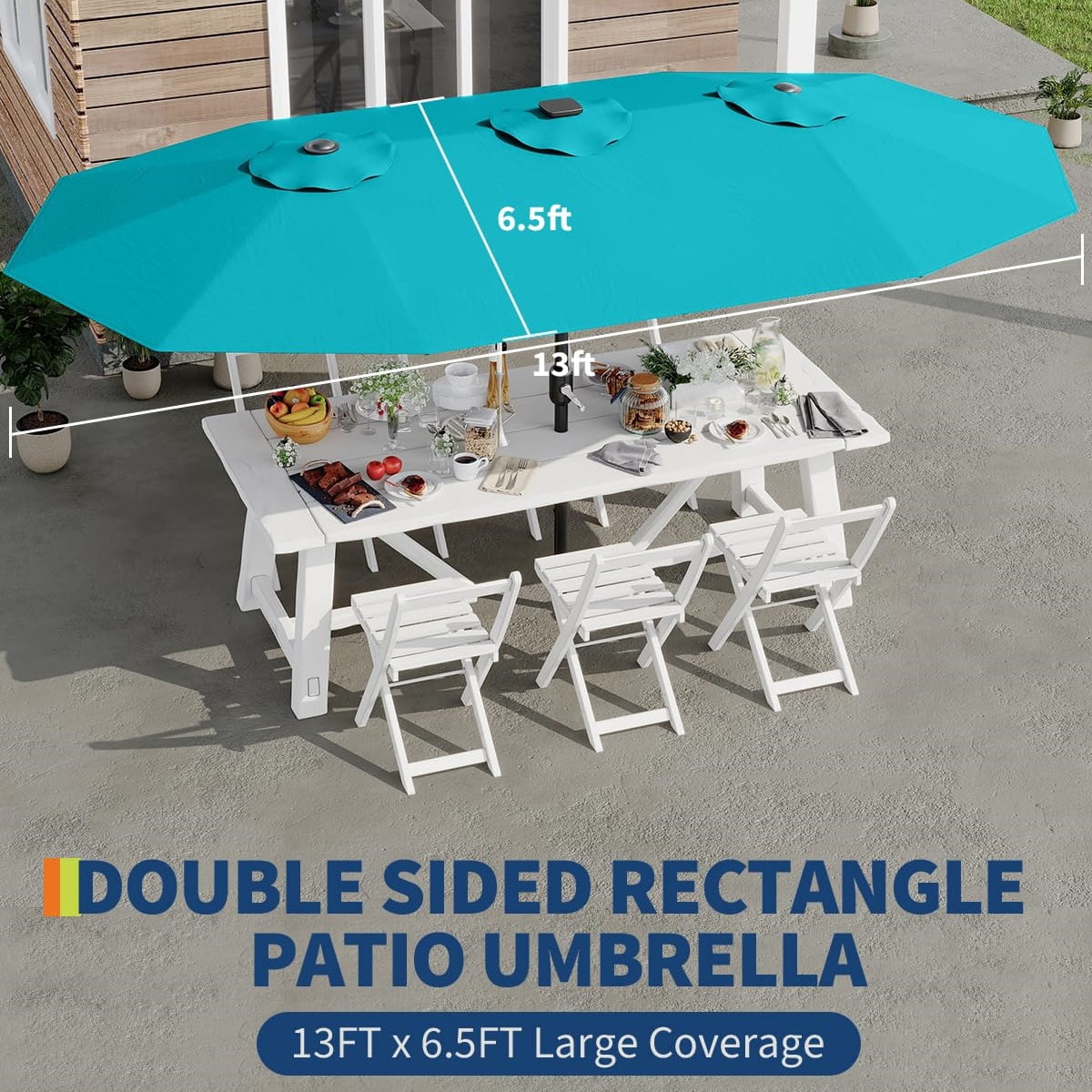 WildBreak Triple Size Large Patio Umbrella, with Crank Handle, Double-Sided, 13' x 6.5', Green