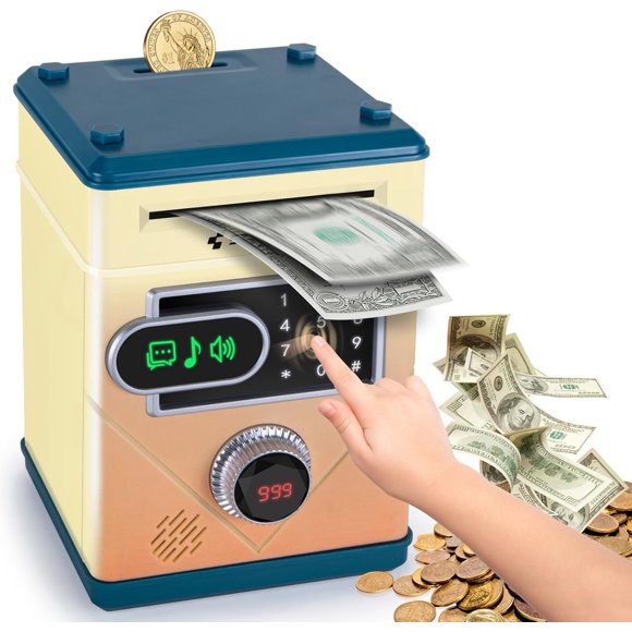 Refasy Touchscreen Piggy Bank ATM Bank Toy for Kids Age 3-12, Electronic Money Bank Coin Bank with Music Kids Safe Birthday Xmas Gifts Toys for 3 4 5 6 7 8 9 10 11 12 Year Old Boys Girls (Yellow)