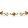 thumbnail image 3 of Gem Stone King 18K Yellow Gold Plated Silver Ecstasy Mystic Topaz and White Moissanite Bracelet for Women | 4.80 Cttw | Gemstone November Birthstone | Oval 7X5MM | Fully Adjustable 9 inch, 3 of 6