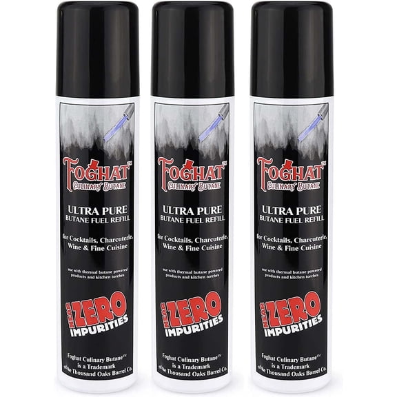 Foghat Culinary Butane Fuel Refill (3 x 60ml) - Torch Lighter Canister, Fits All Kitchen Smoking Torches Food Grade Ultra Refined For Cocktail Smoker Kit, Creme Brulee