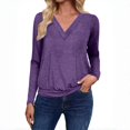 thumbnail image 1 of Timegard Women's Long Sleeve Shirts V Neck Ruched Dressy Casual Basic Tops Blouses Fall Solid Color Tee, 1 of 2