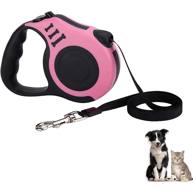 Correa para perros, correa retráctil de 5 m, para perros pequeños, medianos y grandes, color rosa.