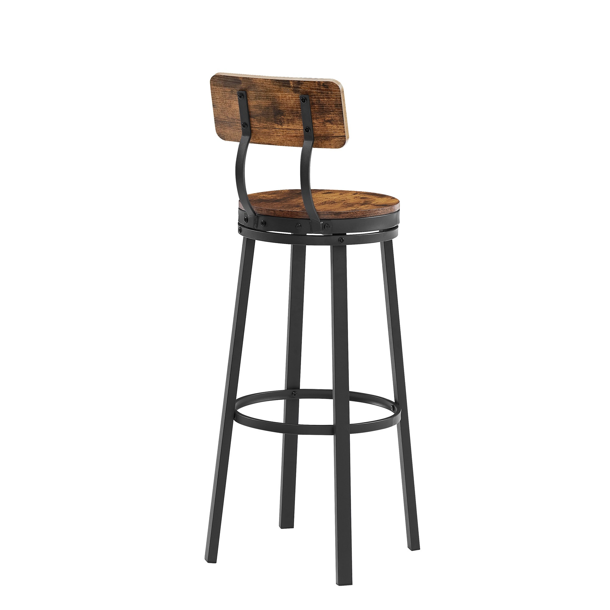 YYAo Oval Swivel Set of 2 Bar Stool, Metal Frame Armless Stool with Back for Living Room, Bar, Rustic Brown