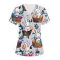 thumbnail image 2 of Women's V-Neck Short Sleeve Easter Bunny Print Scrub Tops - Medical Workwear for Easter & Daily Shift, 2 of 4