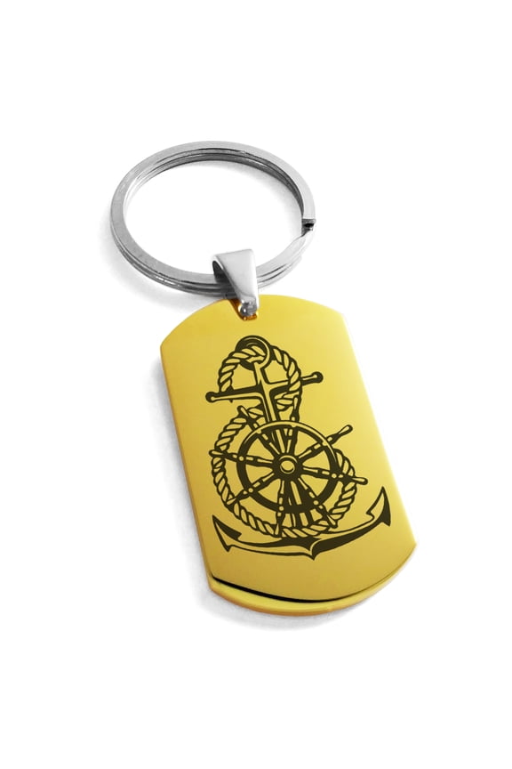 Stainless Steel Nautical Anchor Ship Helm Wheel Engraved Dog Tag Keychain Keyring