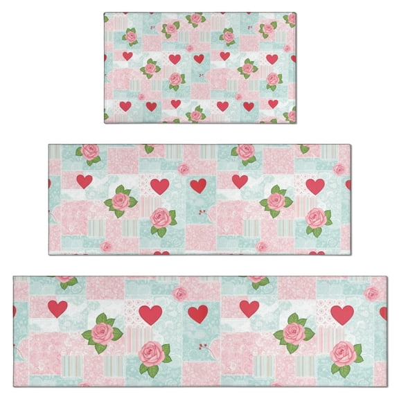 Pioneer Flower Floral Print Pattern Kitchen Rugs Sets Of 3,Kitchen Runner Rugs Non Skid Washable,Decorative Kitchen Floor Mats for Kitchen,Sink,Laundry,17X30 Inch 17X47 Inch 17X59 Inch
