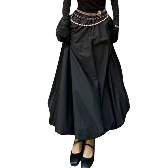 Michellecmm Womens Long Skirts Solid Color Flowy Floral Bud Bubble A-Line Skirts