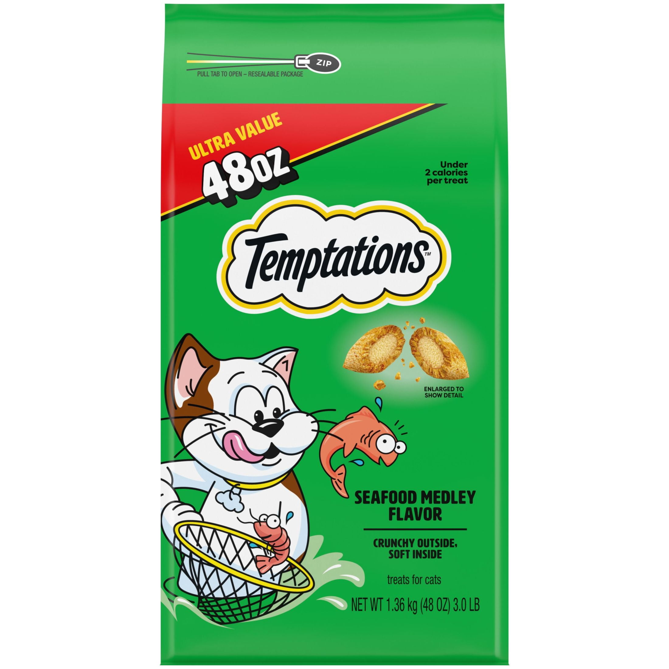 (2 pack) Temptations Classic Seafood Medley Flavor Crunchy And Soft Treats For Cats, 48 Oz Pouch