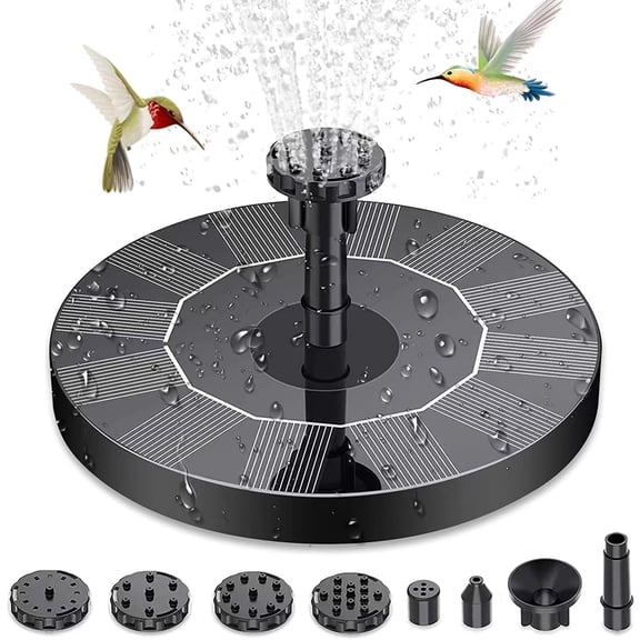 Solar Fountain Pump with 7 Spray Heads: Solar Powered Bird Bath Fountain for Ponds, Gardens, Bird Baths, Aquariums Outdoor Floating Solar Water Pump Fountain(6.3in Black)