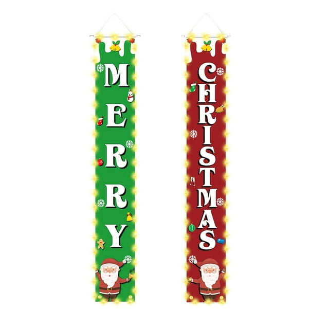 Qiulaii 1pcs Rideau de Porte Couplet de Noël avec Lumières LED, Polyester Imperméable Décoration de Fête, Maison, Fond de Cheminée 30*180cm