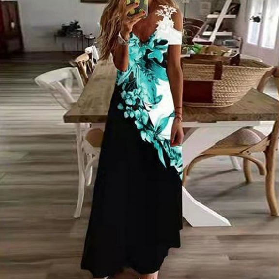 Aloohaidyvio Summer Dresses for Women 2024,Womens Summer Lace Suspender V-Neck Fashion Print Loose Dress Suspender V-Neck Dress