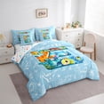 thumbnail image 2 of Feelyou Blue Initial E Letter Bedding Comforter Set, Kawaii Dinosaur Full Bedding Set, Teen Boy Girl Kid Colorful Stars Reversible, 7pcs, 2 of 7