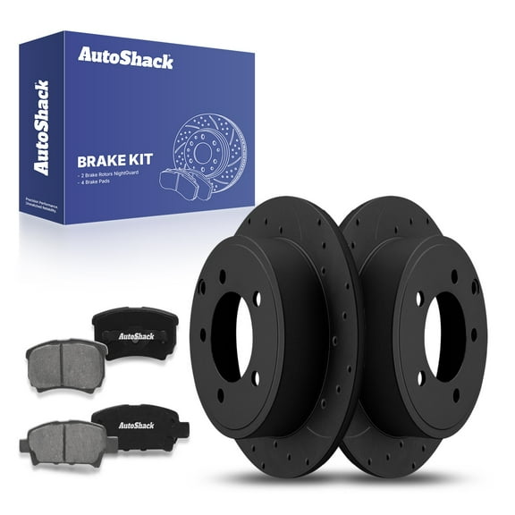 AutoShack 10.31" (262 mm) Rear Solid Drilled & Slotted Brake Rotors E-Coated   Premium Ceramic Brake Pads | Replacement for 2007-2017 Jeep Patriot | Black Finish | 6-PC Brake Kit | NightGuard