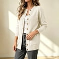 thumbnail image 4 of CHGBMOK Women Plus Size Round Neck Knit Cardigan Sweater Long Sleeve Button Down Casual Open Front Coat with Pockets Lightweight Fall Winter Outerwear, 4 of 8