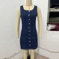 thumbnail image 3 of Dvprdro Womens Casual Summer Mini Denim Dress Crewneck Sleeveless Button Front Pocket Shift A Line Dress Solid, 3 of 7