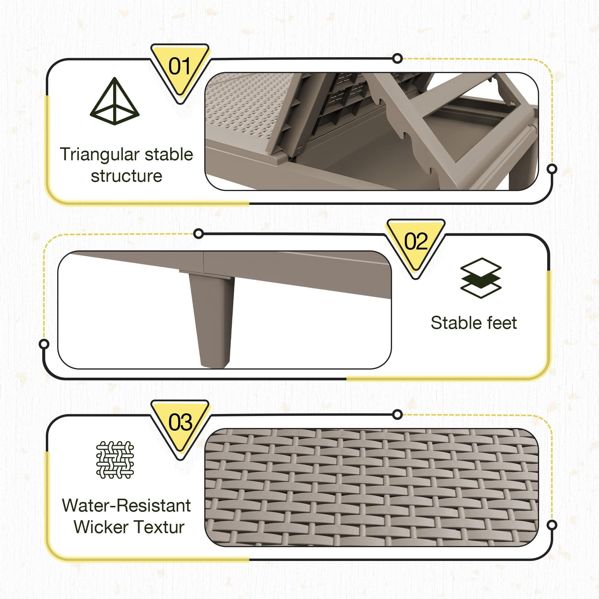 Vineego Set of 2 Patio Outdoor Chaise Lounge Chair Recliner with Adjustable Backrest, Light Taupe