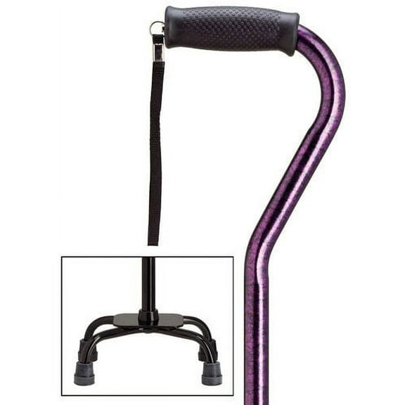 Quad Cane Adjustable Purple Granite Small base 6" x 8" with center balance offset handle and nylon security nut