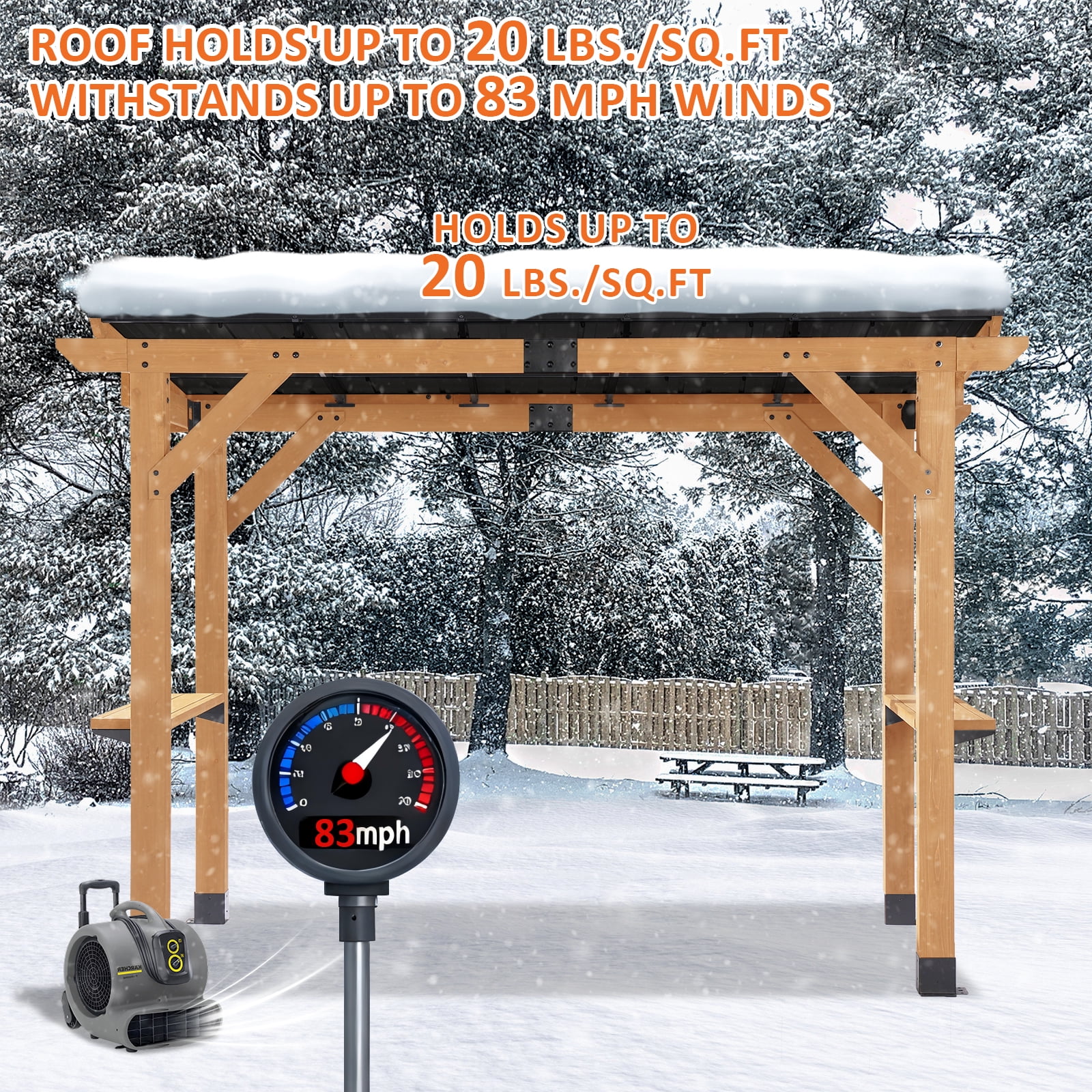 CHARMELEON Grill Gazebo 8 x 10 FT, Cedar Wood Hardtop Gazebo with Galvanized Steel Roof, Built-in Side Shelves, Heavy-Duty Frame for Backyard, Deck, Lawn