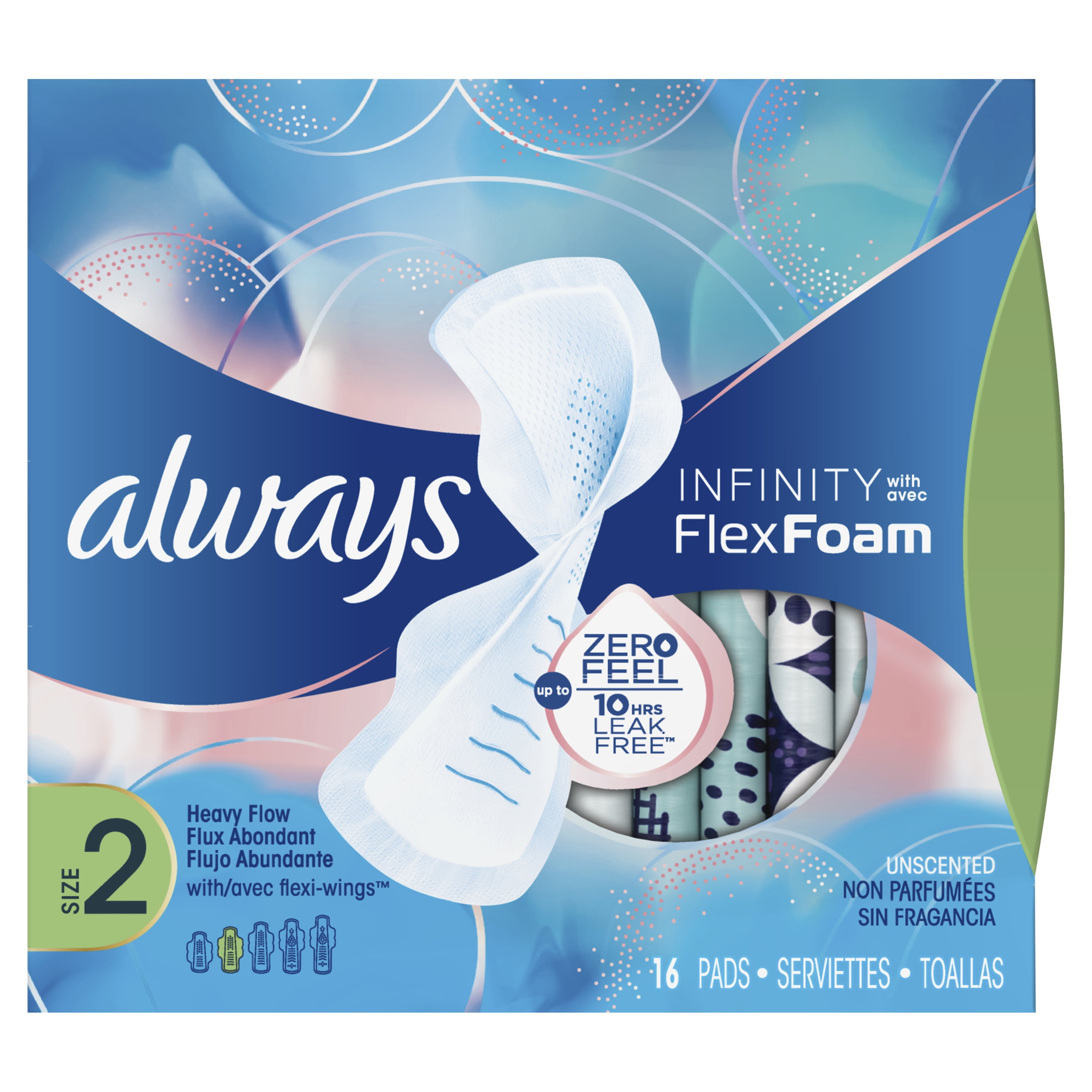 ALWAYS Infinity, Size 2, Super Sanitary Pads with Wings, Unscented, 16