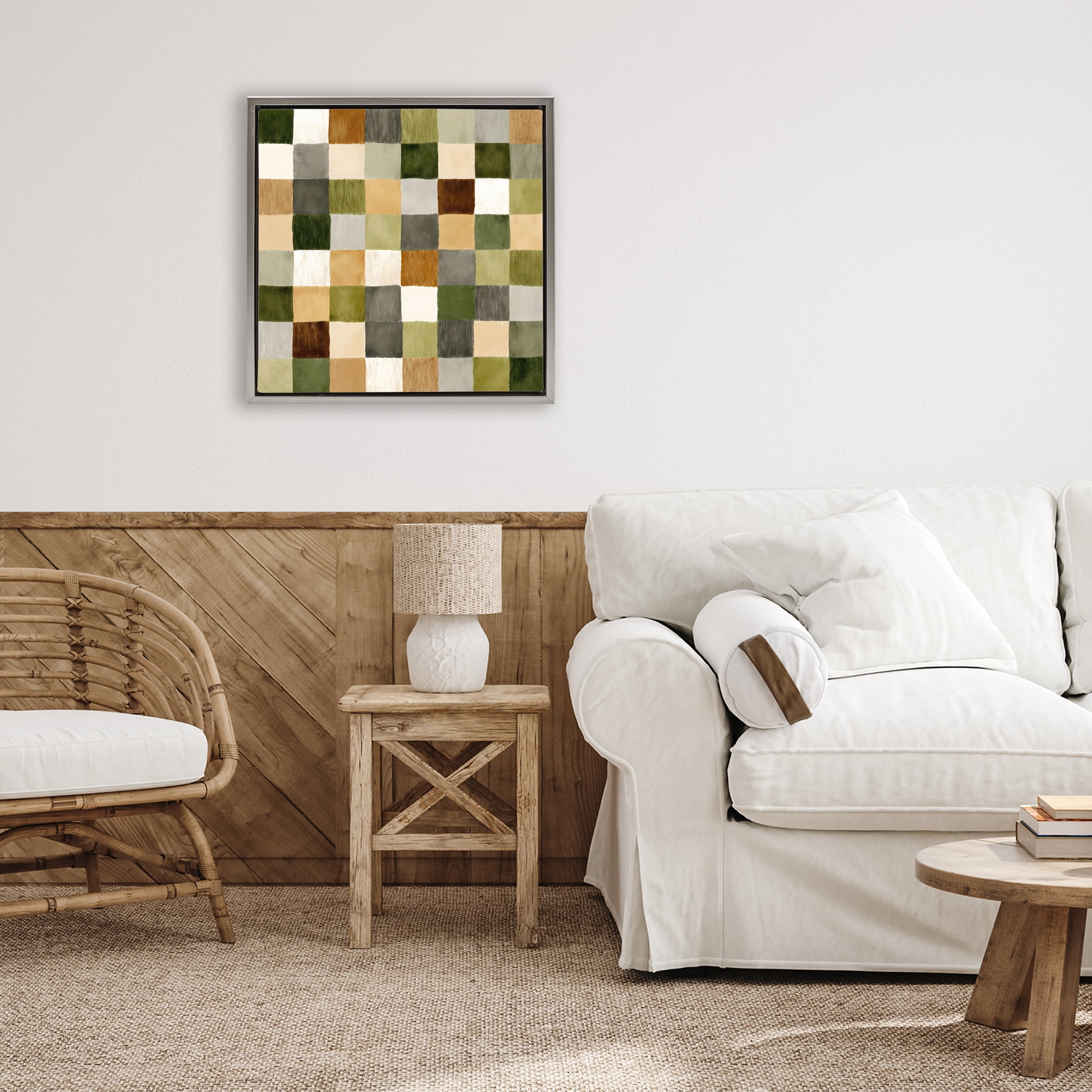 Stupell Industries Checkered Earth Tones Gray Framed Floater Canvas Wall Art, design by Petal Prints Design