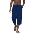 thumbnail image 2 of Dxzfnsa Men's Linen Capri Pants Plus Size Men Casual Lightweight Solid Color 3/4 Pants Elastic Waist Drawstring Beach Trousers with Pockets, 2 of 8