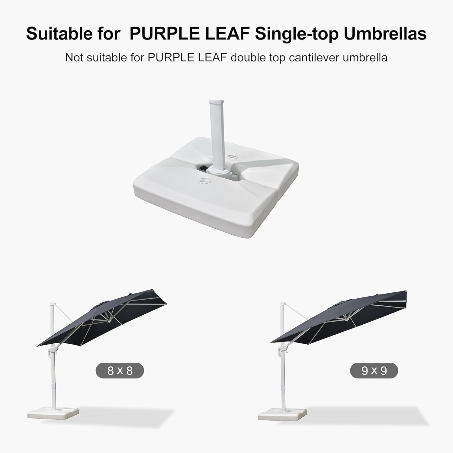 PURPLE LEAF 165 lbs Cantilever Umbrella Base, Heavy-Duty Outdoor Stand with 3D Design for Single Top Umbrellas - White