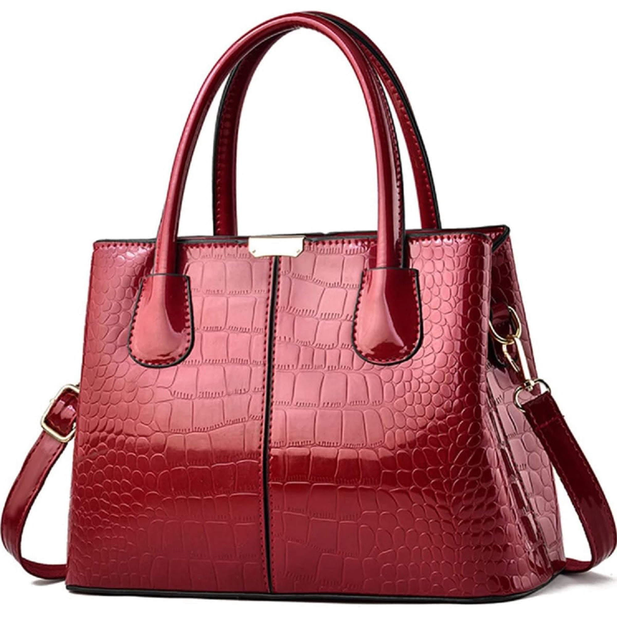 Handbag and Purse for Women Patent Leather Shoulder Bag Crocodile Pattern Top-Handle Satchel Tote Wallet